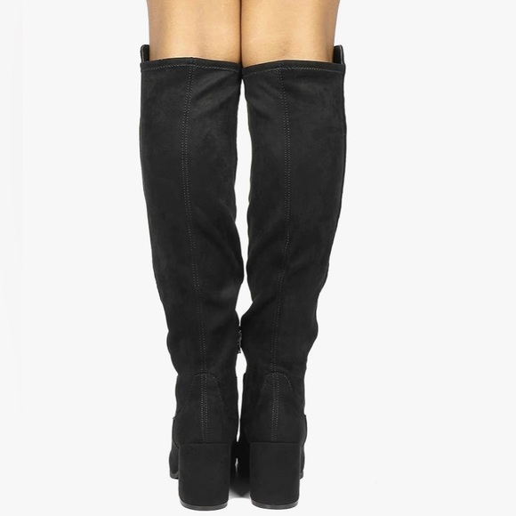 Black Suede Over The Knee Chunky Heel Boots 8.5 - Picture 2 of 9
